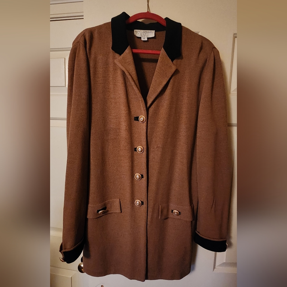 St. John Collection Tan Blazer with Black Trim